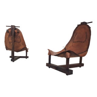 Vintage Saddle Leather Lounge Chairs, Brazil, 1960s, Set of 2 For Sale