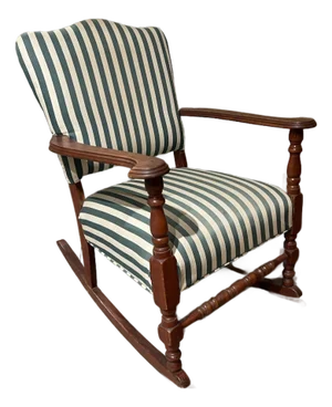 Early 20th Century Late Victorian Striped Upholstered Wooden Rocking Chair