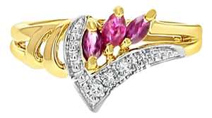 Pave Diamond Ruby Ring 14k Yellow Gold, Size 9
