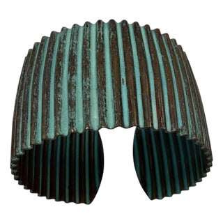 Vintage Copper and Teal Ribbed Cuff For Sale