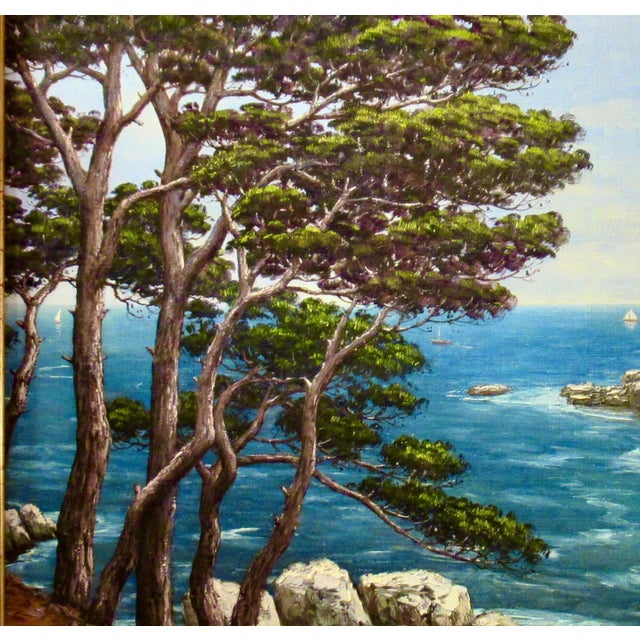 Impressionist Rene Dulieu Coastal Scene Of The French Riviera C. 1960 Painting For Sale - Image 3 of 7