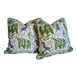 Christopher Farr Cloth La Jungle Pillows in Green - Pair