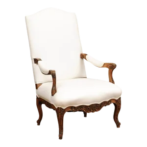 French 1840s Louis XV Style Walnut Fauteuil with Carved Accents and Upholstery