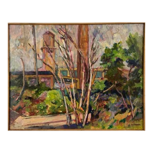 Vintage Industrial Philadelphia Landscape by Anthony Ferrara, Signed (Ca. 1980, Oil on Canvas)/Van Gogh