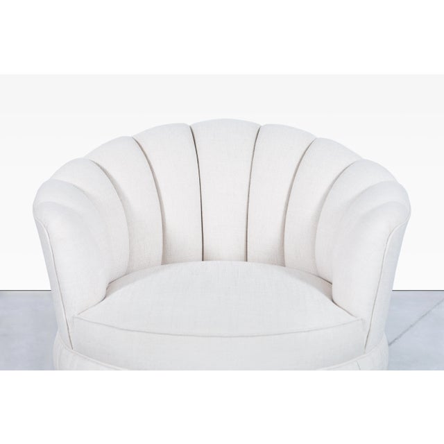 Wood Mid-Century Modern Channel Back Swivel Lounge Chairs, 1970s For Sale - Image 7 of 12