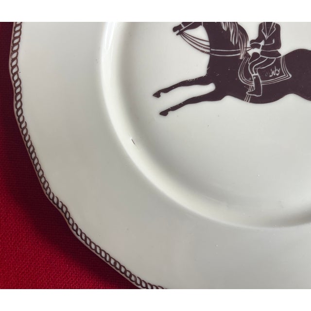 1930s Large French Paris Porcelain Art Deco Charger Plate With Equestrian Silhouette of Horse & Rider Manner of Gio Ponti Signed Primavera For Sale - Image 5 of 5