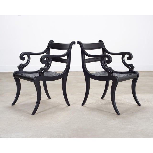 Set of Four Ralph Lauren Style Regency Caned Dining Armchairs For Sale - Image 12 of 18