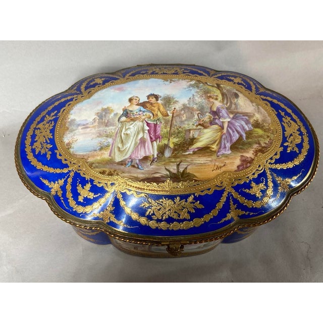 19th Century 19thC Sevres Rococo Blue Porcelain Gallant Box - 1 For Sale - Image 5 of 16