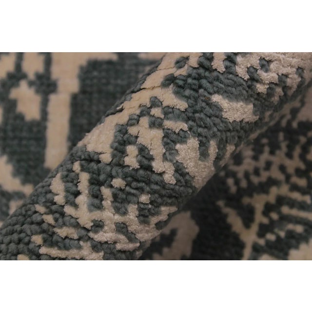 1990s 1990s Shabby Chic Modern Green/Ivory Wool & Silk Rug - 4'0 X 5'11 For Sale - Image 5 of 8