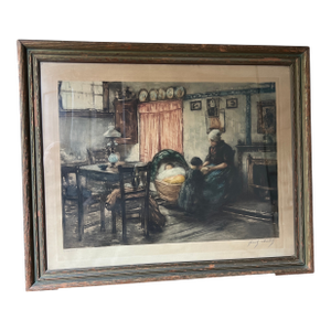 19 Th Century by Frantz Charlet (Belgian/French 1862 - 1928) Titled Le Berceau (The Cradle) Etching and Aquatint Artist's Proof Framed