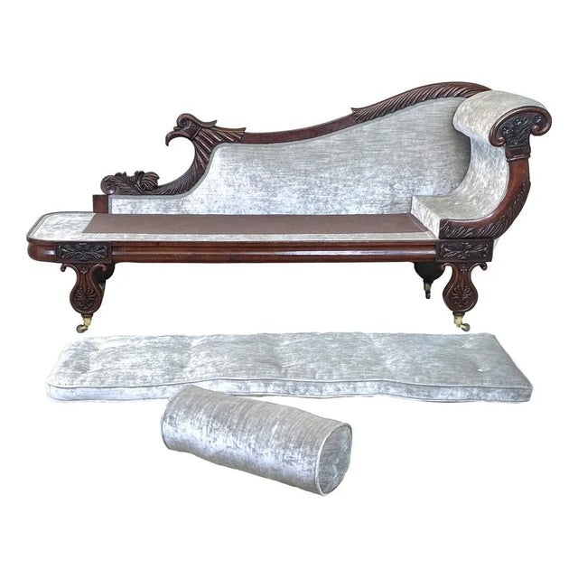 Blue Regency Mahogany Chaise Longue, 1820 For Sale - Image 8 of 12