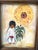Charming vintage oil on Masonite board, well done reproduction painting of the famous painter Ted DeGrazia's "Sunflower...