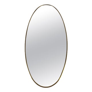 Italian Oval Brass Framed Wall Mirror, 1960s For Sale