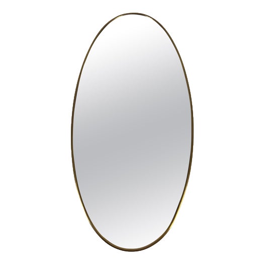 Italian Oval Brass Framed Wall Mirror, 1960s For Sale