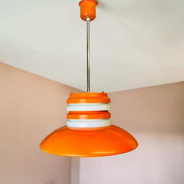 Space Age Scandinavian Modern Orange Metal Light Fixture, 1970s For Sale - Image 15 of 15