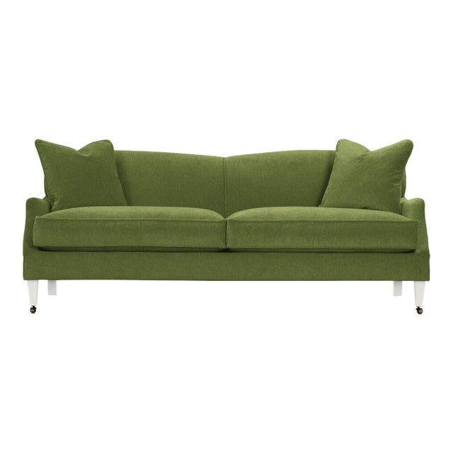 Alcott Sofa, Green Velvet, Ivory Legs For Sale