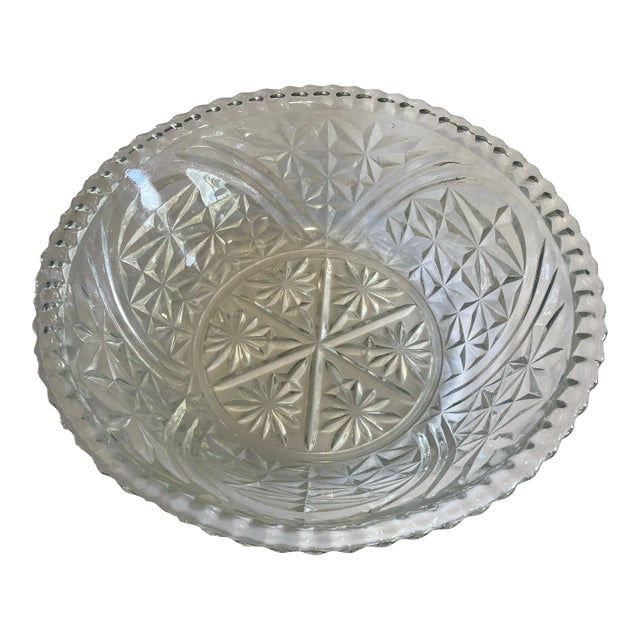 Vintage Cut Glass Serving Bowl For Sale