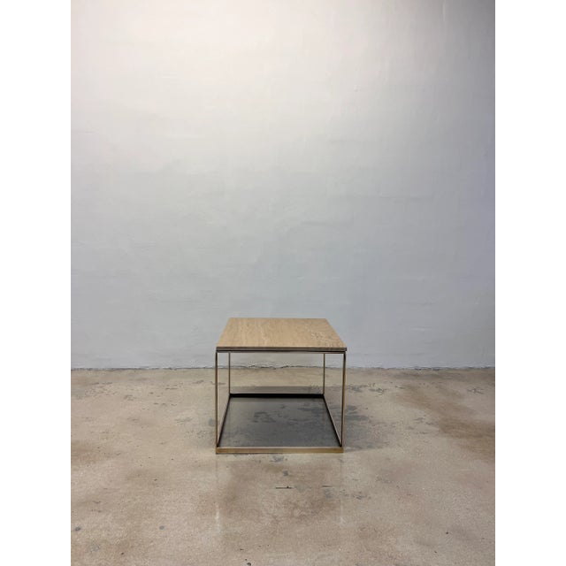 Mitchell Gold + Bob Williams Mitchell Gold + Bob Williams Travertine and Brass / Bronze Side Table For Sale - Image 4 of 12