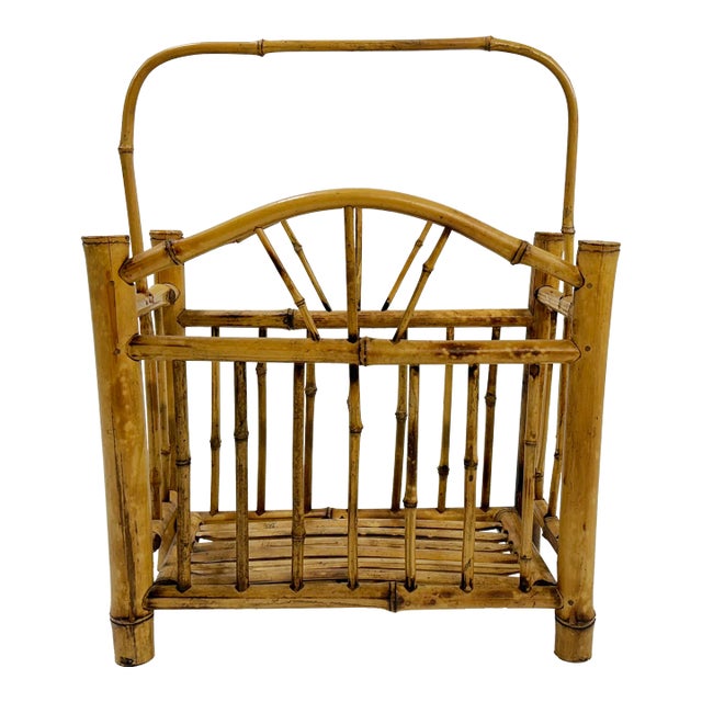 Vintage Mid-Century Rattan Magazine Holder For Sale