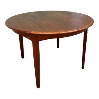 Teak Round Dining Table With Fold-Down Ladder Leg by Henning Kjaernulf For Sale