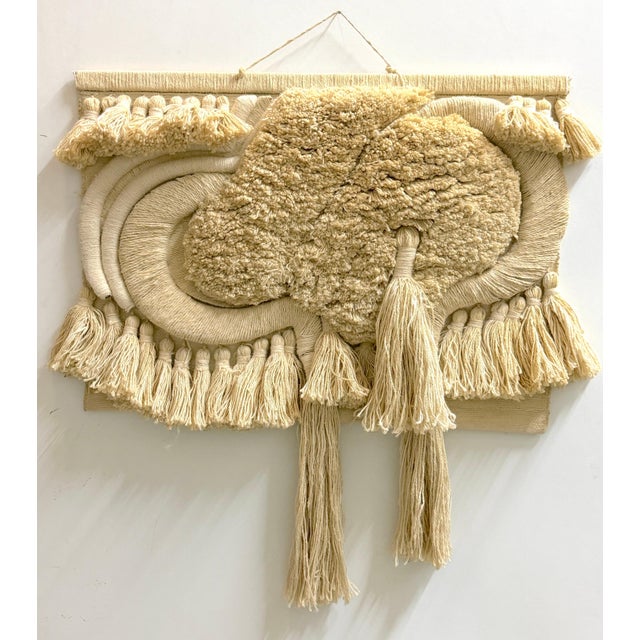 Beige Dan Friedman Large Fiber Art Wall Hanging, Wool, Cotton & Wood, 1970s For Sale - Image 8 of 18