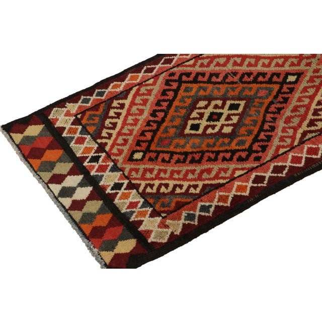 1950s 1950s Vintage Tribal Runner in Burgundy, Multicolor Geometric Patterns For Sale - Image 5 of 7