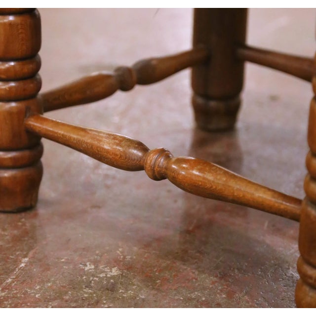 Brown Pair of Early 20th Century French Provincial Low Oak Chairs With Rush Seats For Sale - Image 8 of 10