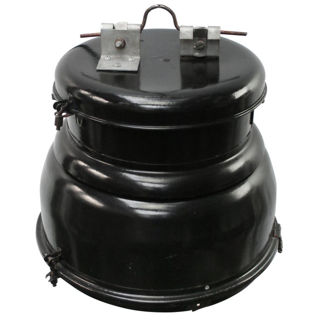 Vintage Industrial Black Enamel and Clear Glass Pendant Lamp For Sale - Image 4 of 6