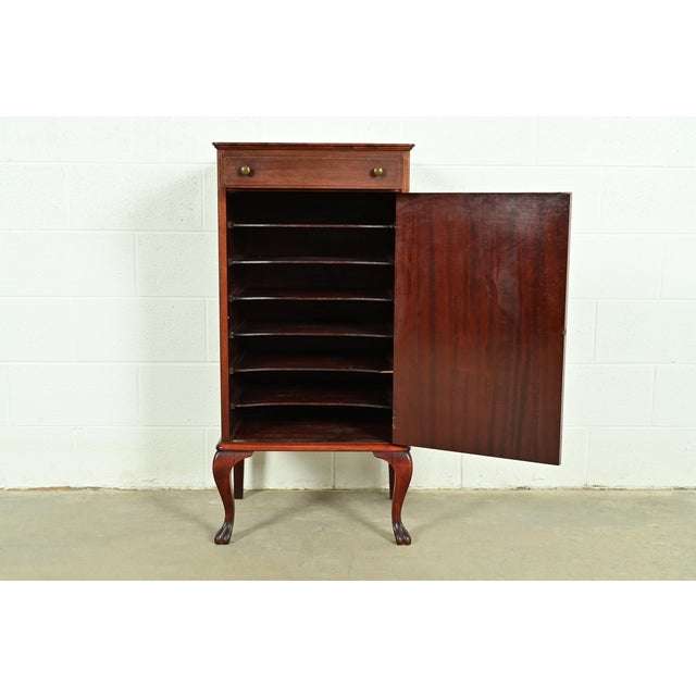 Early 20th Century Antique Victorian Carved Inlaid Mahogany Music Cabinet, Circa 1900 For Sale - Image 5 of 15