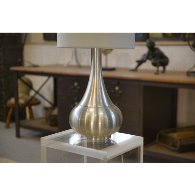 Gray Vintage Table Lamp in Brushed Aluminum, 1970s For Sale - Image 8 of 10