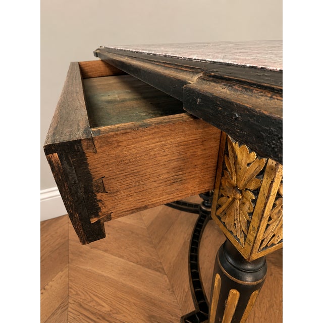 Wood French Napoleon III Ebonized and Gilt Center Table with Sarrancolin Marble Top, 1880 For Sale - Image 7 of 14