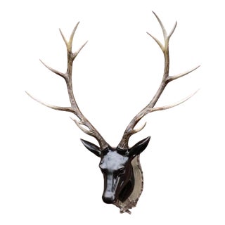Large Wall-Mounted Stag Head Sculpture with Antler's in Bronze For Sale