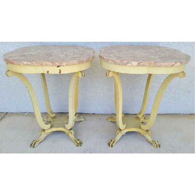 1930s Tall Vintage Louis XV Style Claw Footed Marble Side Tables Nightstands - a Pair For Sale - Image 5 of 8