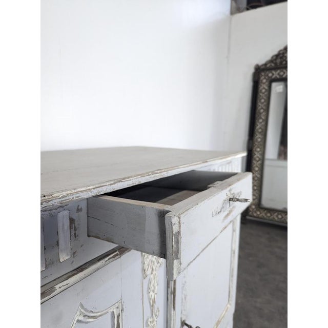 2000 - 2009 Louis XV Style Buffet in Light Grey Patinated Oak with 2 Doors and Drawer For Sale - Image 5 of 11