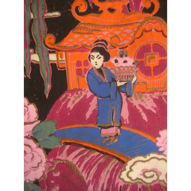 1920s Hand Painted French Japonism Style Wall Paper 66 Feet For Sale - Image 5 of 13