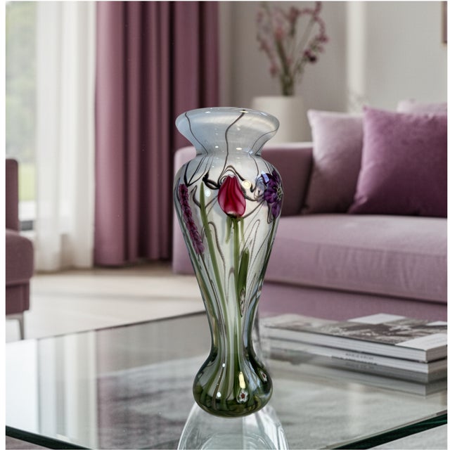 Signed Vandermark-Merritt-Smarr Glass Sv02w 7/100 Numbered Art Glass Floral Cased Art Glass Vase For Sale - Image 15 of 17