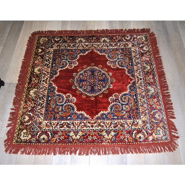 Art Nouveau Vintage Oriental Silk Tapestry or Table Cover Central Medallion Style Sarouk For Sale - Image 3 of 12