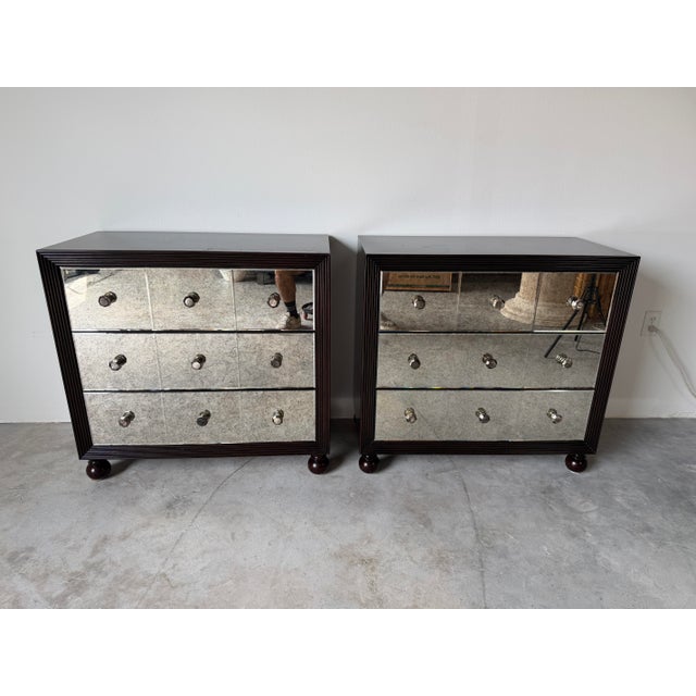 Contemporary Tommy Bahama Royal Kahala Starlight Mirrored Three-Drawer Nightstands – A Pair For Sale - Image 3 of 18