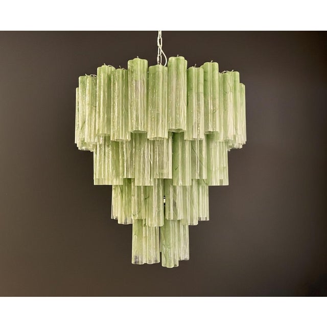 2020s Monumental Murano Glass Chandelier, 80 Green Alabaster Tubes, 4-Tier Italian Luxury Lighting For Sale - Image 5 of 5