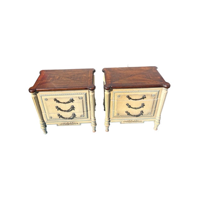 Cream Vintage French Provincial Style Pair Nightstands or End Accent Side Tables For Sale - Image 8 of 11