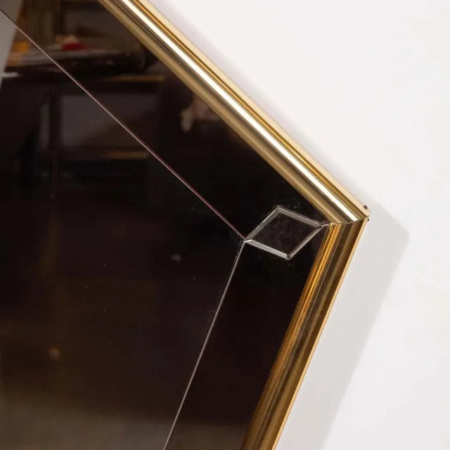 Mid-Century Modern Pentagonal Brass Wrapped Mirror with Smoked Border For Sale - Image 4 of 8