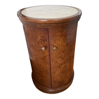 William Sonoma Home Burl Wood Drum Side Table With Marble Top For Sale