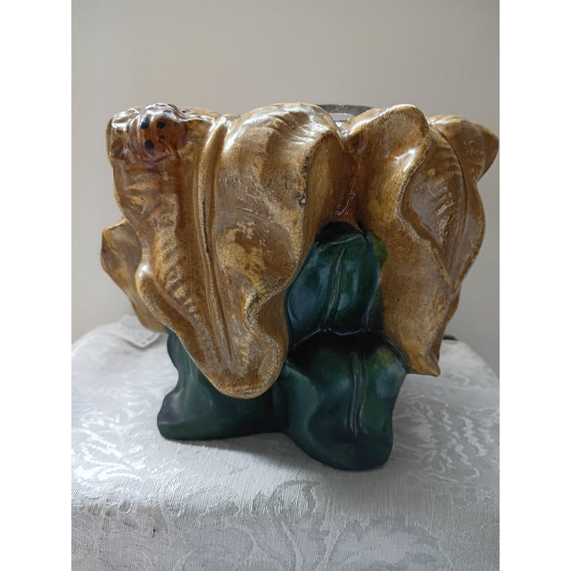 Vintage Majolica Style Leaf & Ladybug Ceramic Planter For Sale - Image 4 of 11