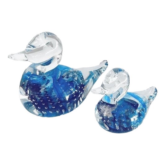Vintage Glass Duck Figurines from FM Konstglas Ronneby, 1970s, Set of 2 For Sale