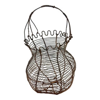Antique French Handmade Iron Wire Kitchen Egg Basket For Sale