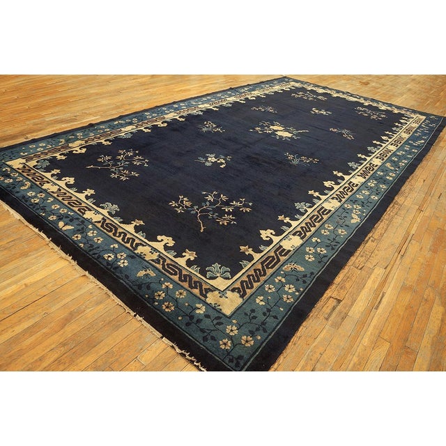 1920s Black Background Color With Floral Design Antique Chinese Peking Rug For Sale In New York - Image 6 of 12