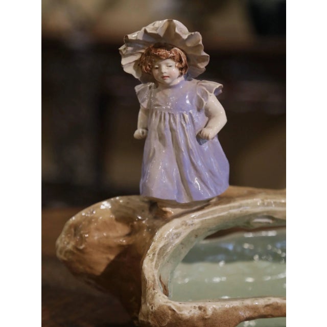 French 19th Century French Barbotine Centerpiece Jardinière With Young Girls For Sale - Image 3 of 11