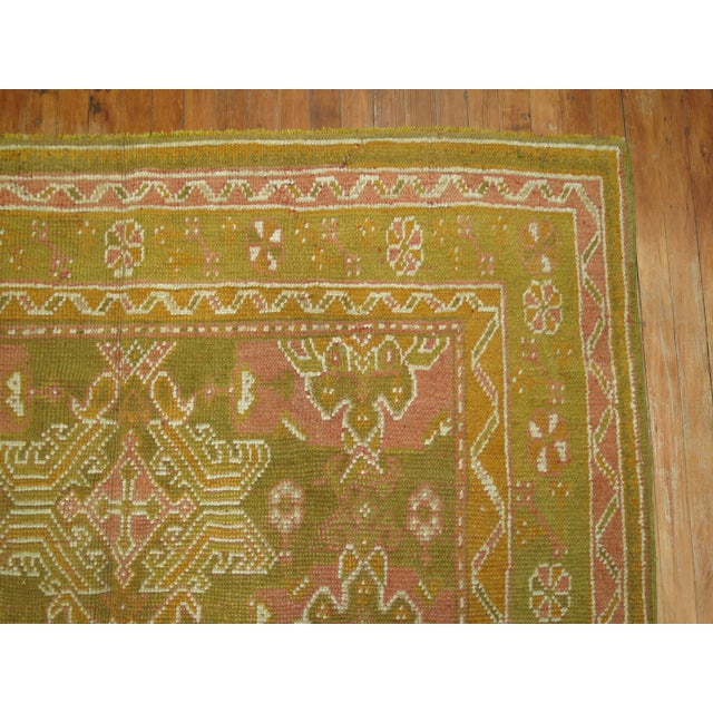 Green Early 20th Century Zabihi Collection Green Gallery Size Turkish Oushak Rug - 6'3" x 12'6" For Sale - Image 8 of 9