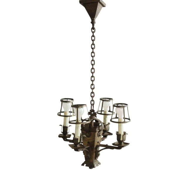 Antique Arts and Crafts 4 Light Chandelier For Sale - Image 13 of 13