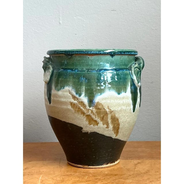 Vintage Drip Glaze Pottery Vase For Sale - Image 11 of 12